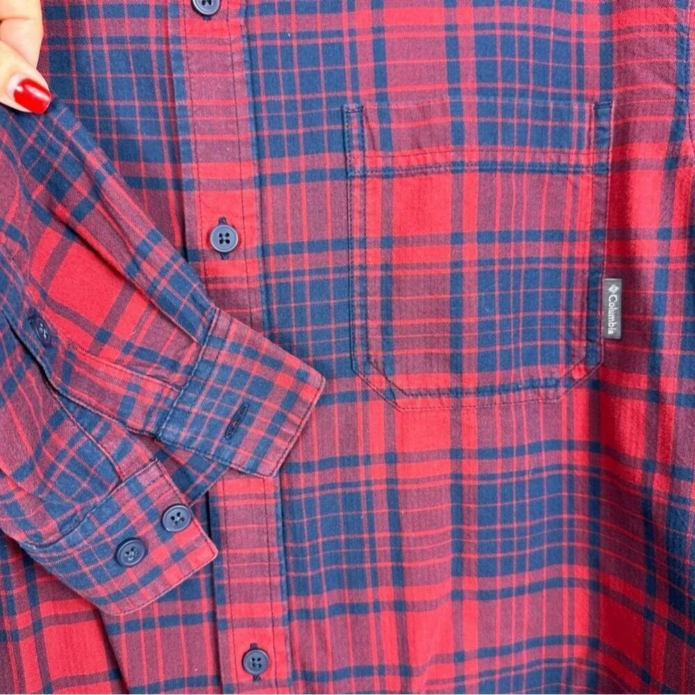 Columbia Casual Button-Down Men's Long Sleeve Blue‎ & Red Plaid Shirt Size Large - Picture 5 of 9